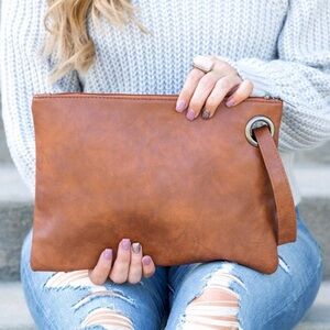 Elegant Brown Vegan Leather Oversized Clutch